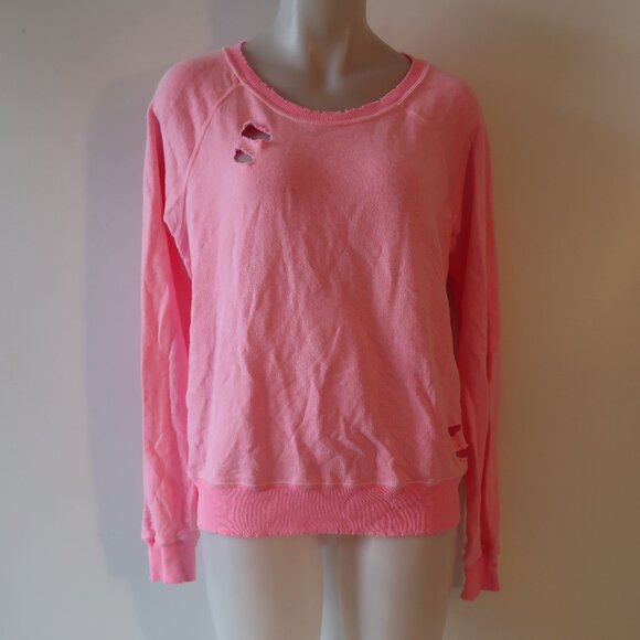 Womens N. Philanthropy Hot Pink Distressed Sweatshirt M - Picture 1 of 5